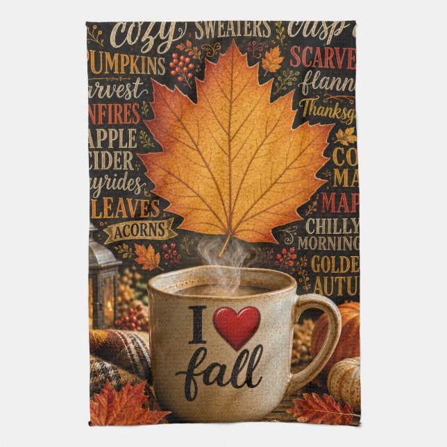 Herbstkaffee mit Wortwolke Geschirrtuch (Vertikal)
