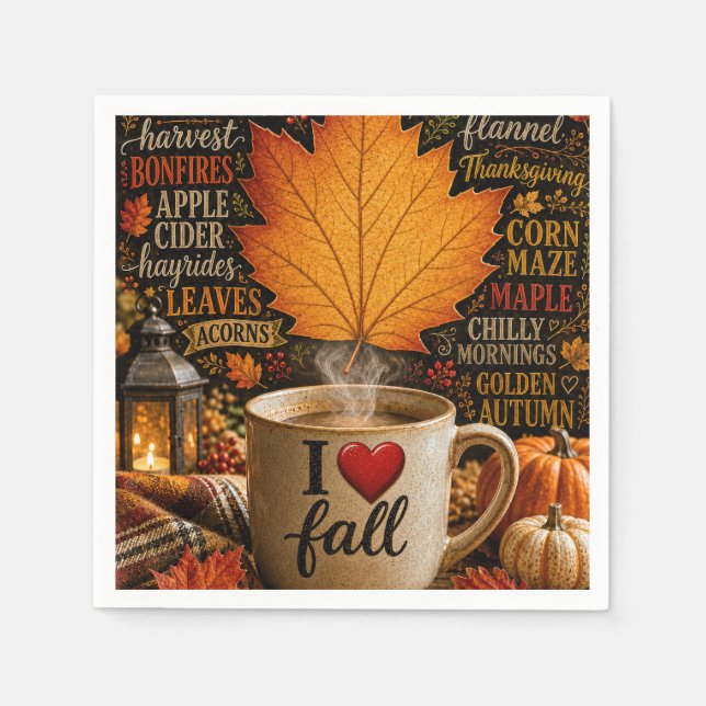 Herbstkaffee mit Wortwolke Serviette (Vorderseite)