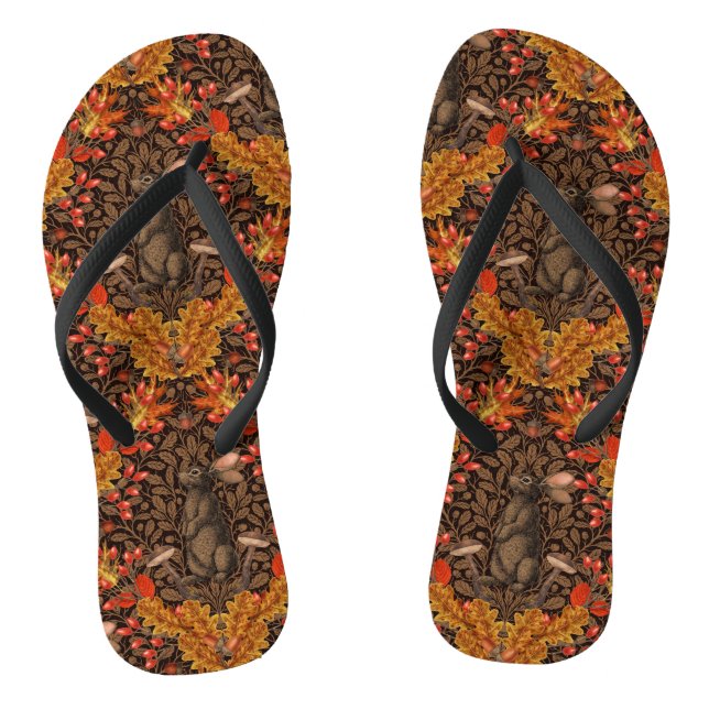 Herbstkaninchen auf braun flip flops (Fußbett)
