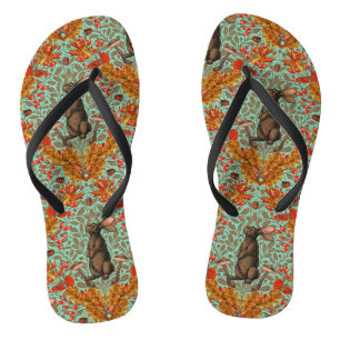 Herbstkaninchen auf hellgrün flip flops