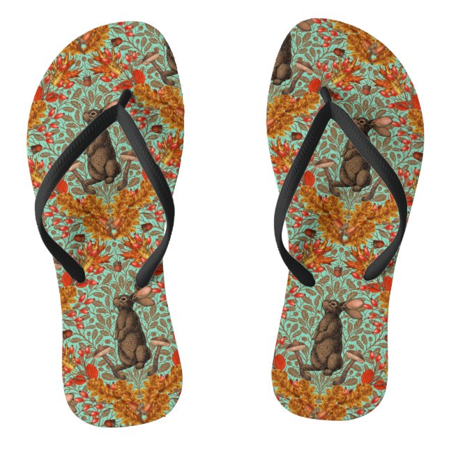 Herbstkaninchen auf hellgrün flip flops (Fußbett)