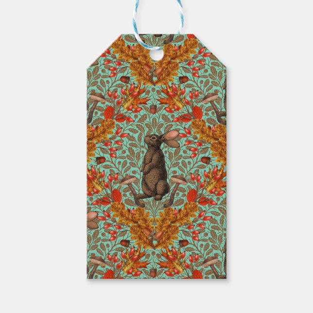 Herbstkaninchen auf hellgrün geschenkanhänger (Vorderseite)