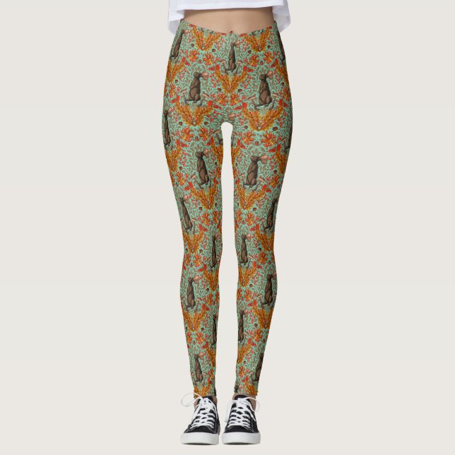 Herbstkaninchen auf hellgrün leggings (Vorderseite)