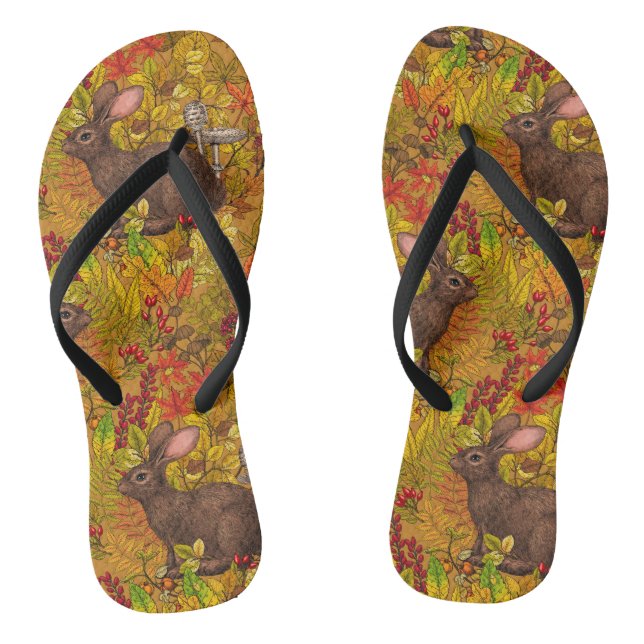 Herbstkaninchen auf Ocker Flip Flops (Fußbett)