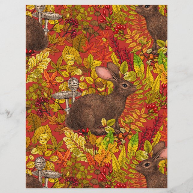 Herbstkaninchen auf rot (Vorderseite)