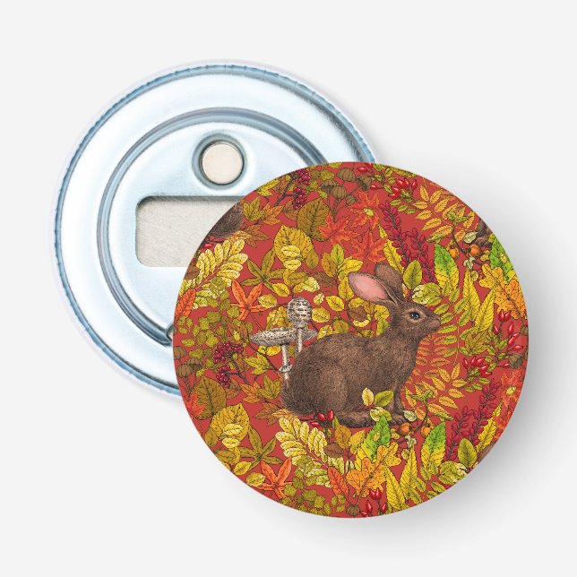 Herbstkaninchen auf rot flaschenöffner (Vorderseite)