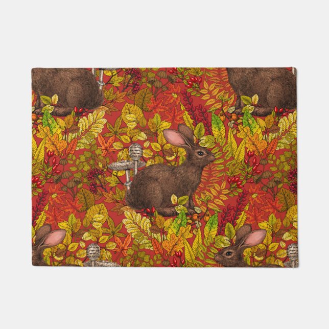Herbstkaninchen auf rot fußmatte (Vorderseite)