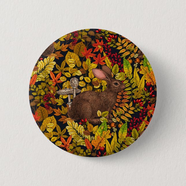 Herbstkaninchen auf schwarz button (Vorderseite)
