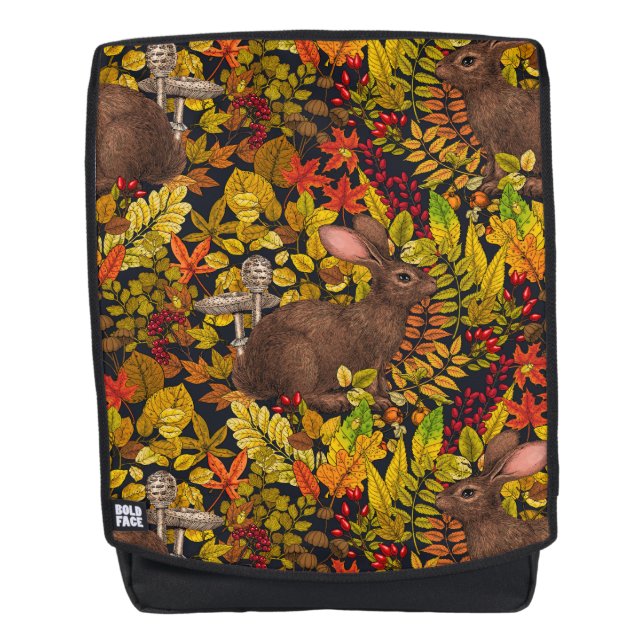 Herbstkaninchen auf schwarz rucksack (Vorderseite)