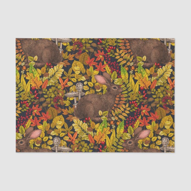 Herbstkaninchen auf schwarz seidenpapier (Vorderseite)