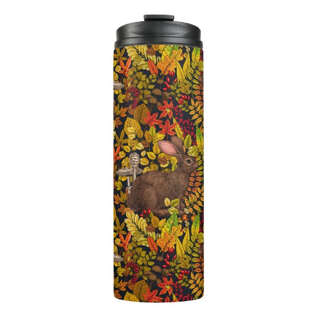 Herbstkaninchen auf schwarz thermosbecher (Vorderseite)