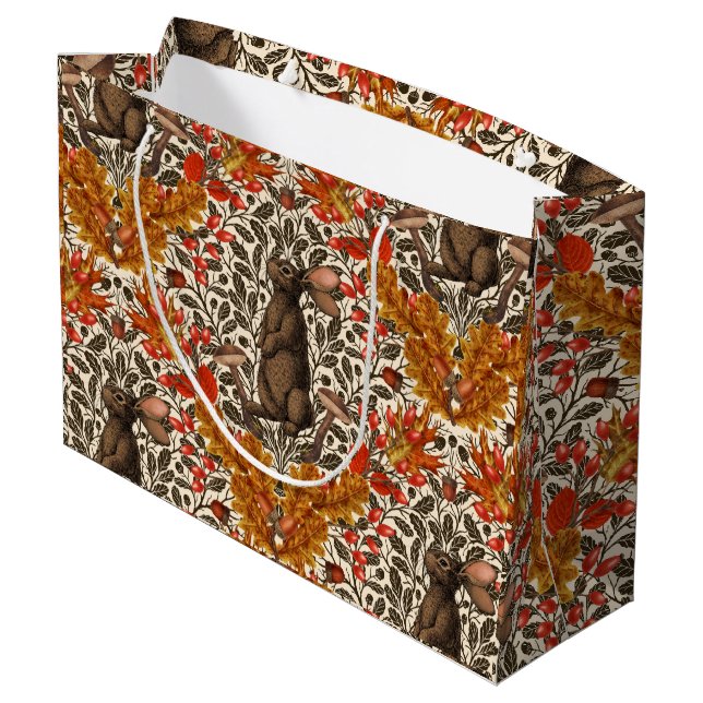 Herbstkaninchen auf weiß große geschenktüte (Rückseite Schrägansicht)