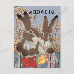 Herbstkaninchen Bunny Blätter Whimsical Painting Feiertagspostkarte