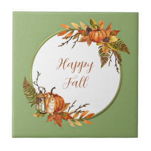 Herbstkaninchen und Kürbisse mit anpassbarem Text Fliese