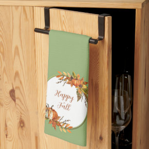 Herbstkaninchen und Kürbisse mit anpassbarem Text  Geschirrtuch