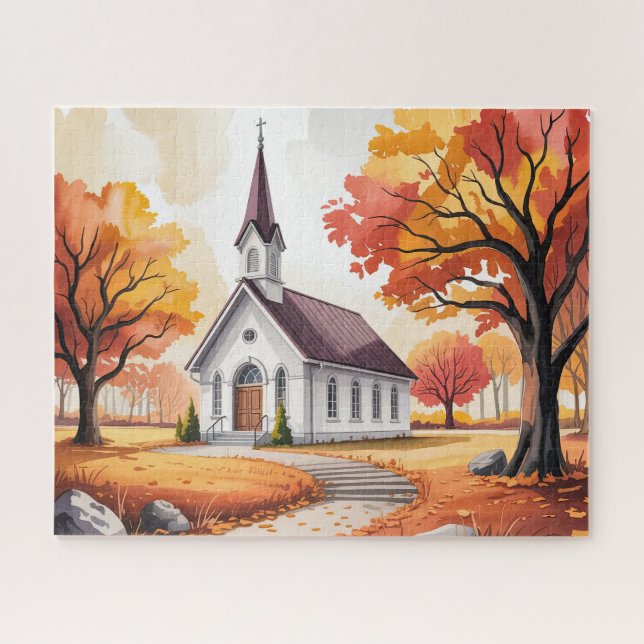 Herbstkapelle/Kirche Puzzle (Horizontal)