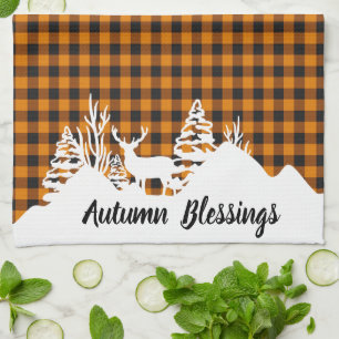 Herbstkariert und Berge Geschirrtuch