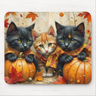 Herbstkätzchen Kürbisse und Laub Mousepad