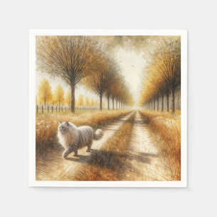 Herbstkatze durch eine schmutzige Straße laufen Serviette
