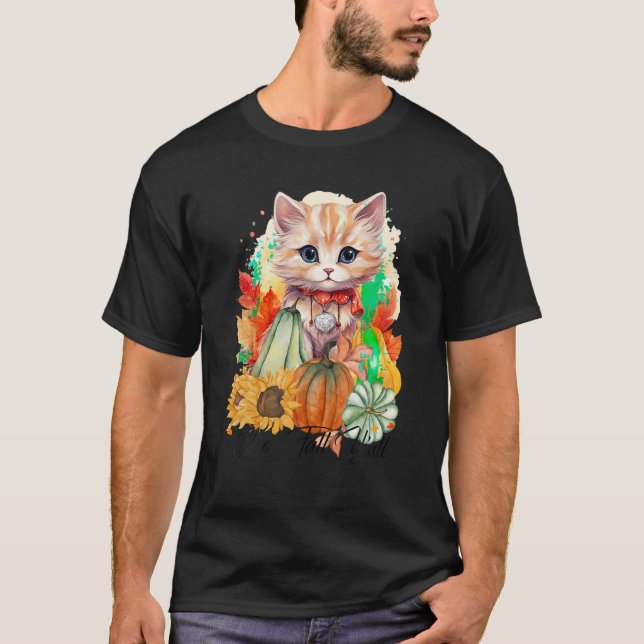 Herbstkatze Es ist Herbst Y alle Pumpkins Herbst H T-Shirt (Vorderseite)