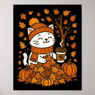 Herbstkatze Kaffee Kürbis Herbstlaub Kitty Cozy M Poster