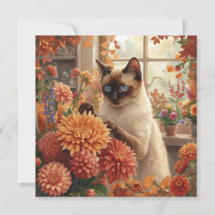 Herbstkatze mit Blume - Herbst Erntedank Feiertagskarte