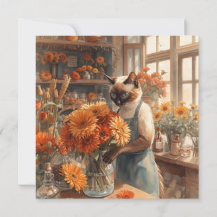 Herbstkatze mit Blume - Herbst Erntedank Feiertagskarte
