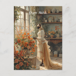 Herbstkatze mit Blume - Herbst Erntedank Feiertagspostkarte