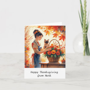 Herbstkatze mit Blume Herbstsaison Erntedank Karte