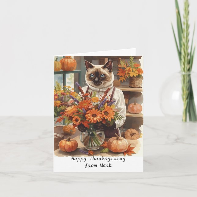 Herbstkatze mit Blume Herbstsaison Erntedank Karte (Vorderseite)