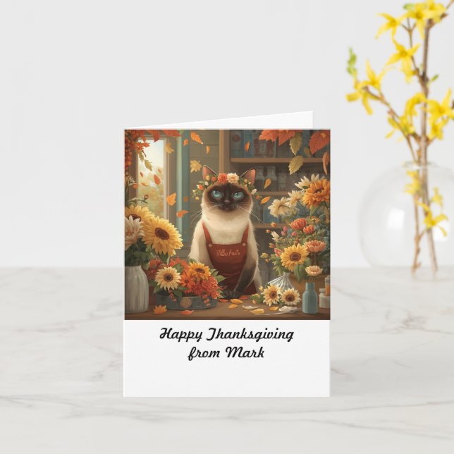 Herbstkatze mit Blume Herbstsaison Erntedank Karte (Gelbe Blume)