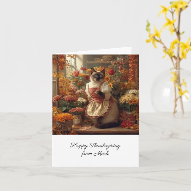 Herbstkatze mit Blume Herbstsaison Erntedank Karte (Gelbe Blume)