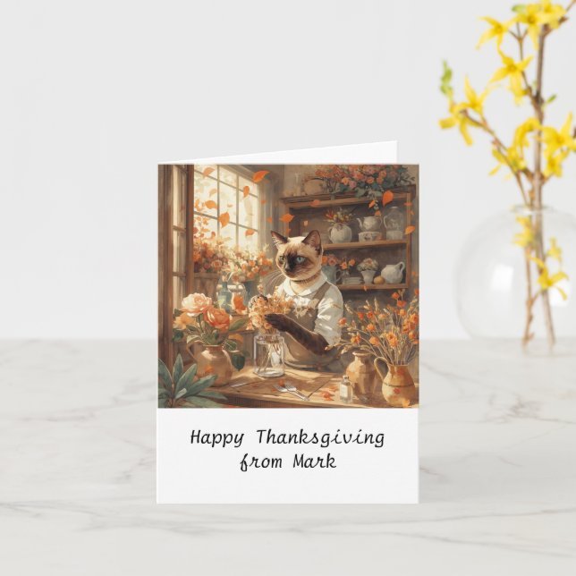 Herbstkatze mit Blume Herbstsaison Erntedank Karte (Gelbe Blume)