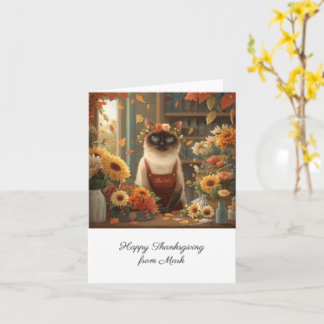 Herbstkatze mit Blume Herbstsaison Erntedank Karte (Gelbe Blume)