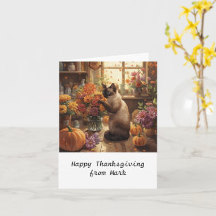 Herbstkatze mit Blume Herbstsaison Erntedank Karte