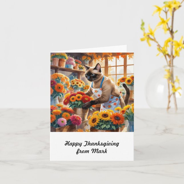 Herbstkatze mit Blume Herbstsaison Erntedank Karte (Gelbe Blume)