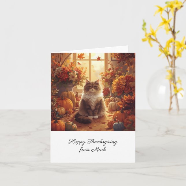 Herbstkatze mit Blume Herbstsaison Erntedank Karte (Gelbe Blume)
