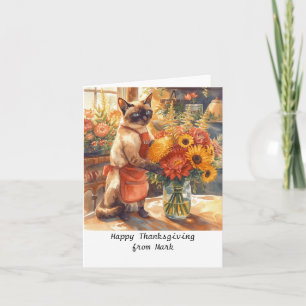 Herbstkatze mit Blume Herbstsaison Erntedank Karte