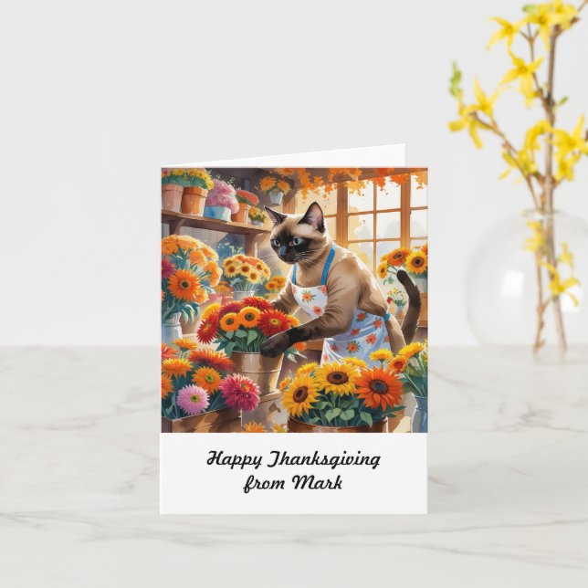 Herbstkatze mit Blume Herbstsaison Erntedank Karte (Gelbe Blume)