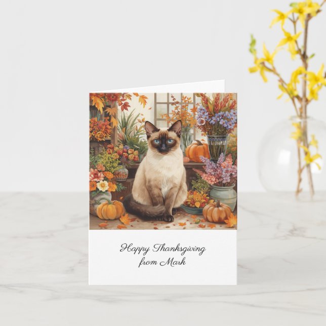 Herbstkatze mit Blume Herbstsaison Erntedank Karte (Gelbe Blume)