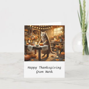 Herbstkatze mit Blume Herbstsaison Erntedank Karte