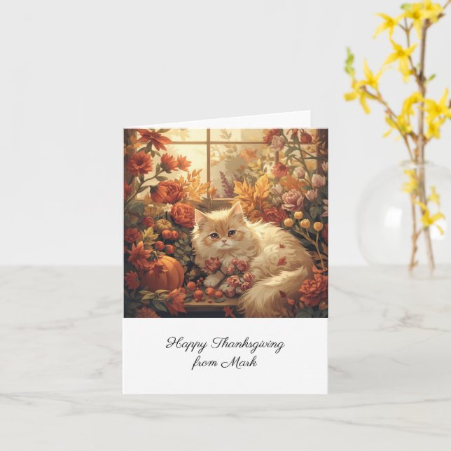Herbstkatze mit Blume Herbstsaison Erntedank Karte (Gelbe Blume)