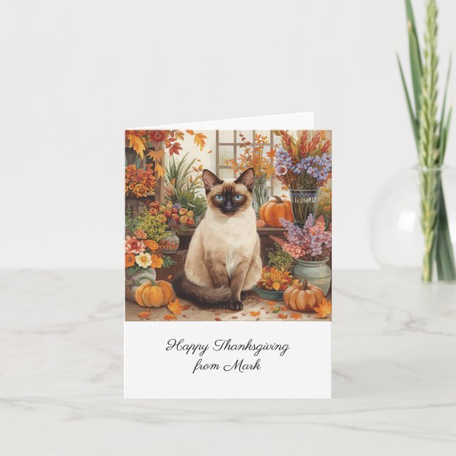 Herbstkatze mit Blume Herbstsaison Erntedank Karte (Vorderseite)