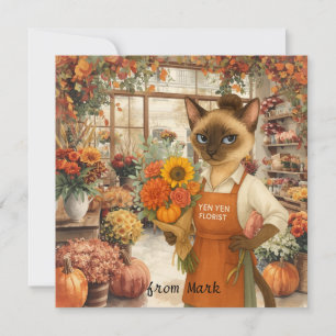 Herbstkatze mit Blume - Herbstsaison - Gruß Feiertagskarte