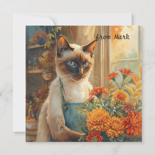 Herbstkatze mit Blume - Herbstsaison - Gruß Feiertagskarte (Vorderseite)