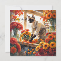 Herbstkatze mit Blume - Herbstsaison - Gruß