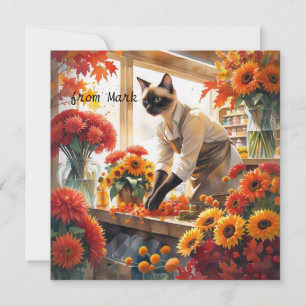 Herbstkatze mit Blume - Herbstsaison - Gruß Feiertagskarte