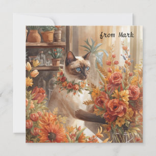 Herbstkatze mit Blume - Herbstsaison - Gruß Feiertagskarte