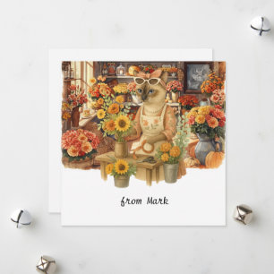 Herbstkatze mit Blume - Herbstsaison - Gruß Feiertagskarte
