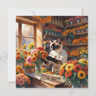 Herbstkatze mit Blume - Herbstsaison - Gruß Feiertagskarte